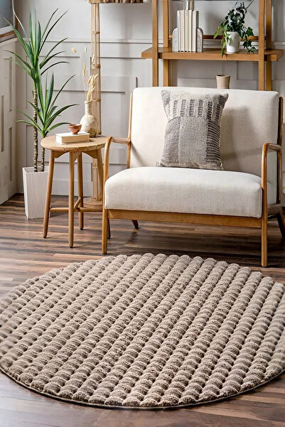 ALgorand Home Koyu Bej Yumuşak Bubble Kaymaz Özel Taban Peluş Halı Yolluk