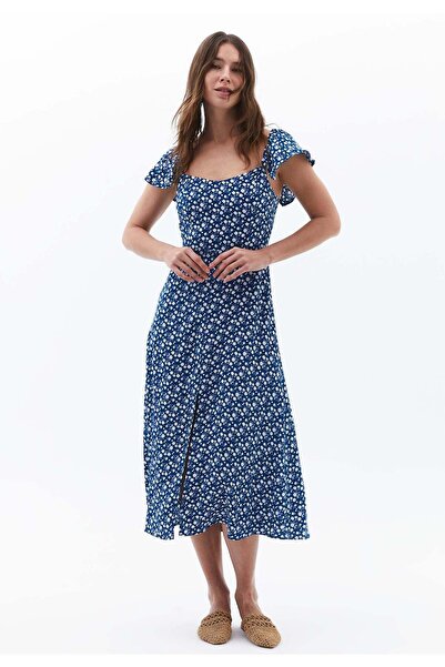 OXXO Midi Dress With Slit Detail And Sweetheart Neckline - FLORAL PRINT