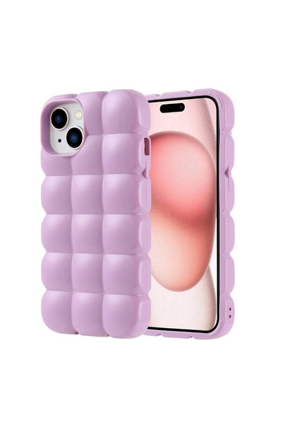 zore iPhone 15 Case Shiny Flexible Silicone Brsa Dom Dom Cover - Lilac