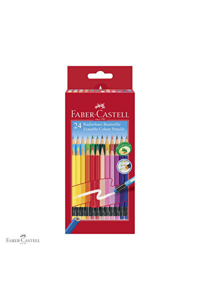 Faber Castell Set de 24 creioane colorate Faber-Castell cu radieră, formă hex...