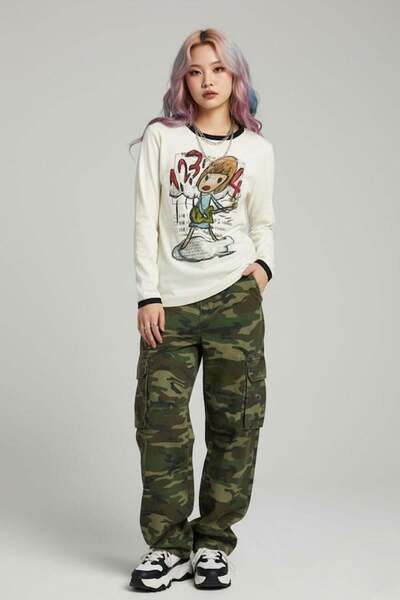 Karakedi Μακρυμάνικο μπλουζάκι Ecru Guitarist Girl Y2K