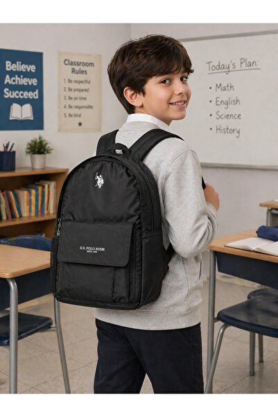 U.S. Polo Assn. Μαύρο σακίδιο πλάτης για καθημερινή χρήση και σχολείο