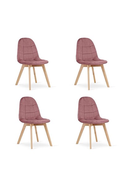 Artool Set 4 scaune bucatarie/living, Artool, Bora, catifea roz inchis, picio...