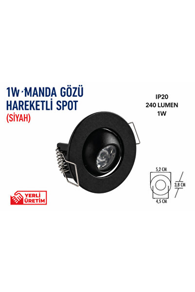 Lampist 1W Hareketli Manda Gözü Siyah Spot Amber