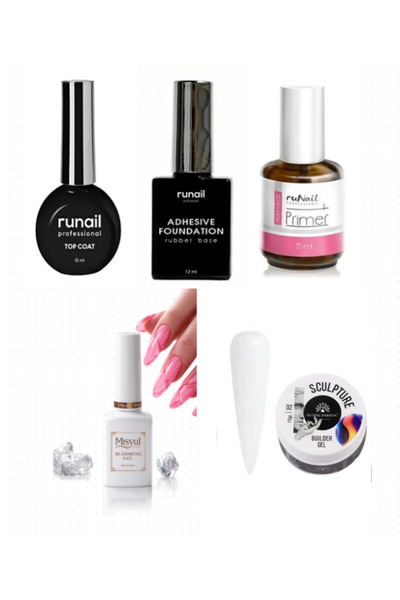 Fontenay Kalıcı Oje Set 2 ( Runail Top+Base Coat+Primer 15ml) + Blooming Jel ...
