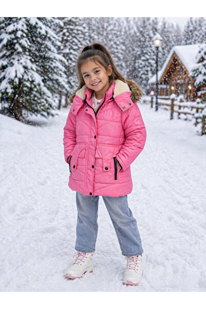 Trendline Κοριτσίστικο φουσκωτό βελούδινο ζεστό παλτό με κουκούλα