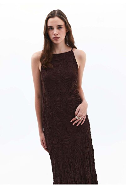 OXXO Long Lace Dress - CHICORY COFFEE