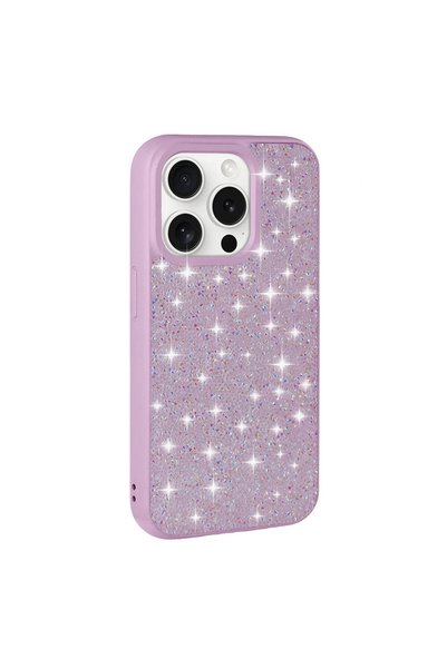 zore iPhone 15 Pro Compatible Shiny Stone Design Diamond Brsa Case-Lilac