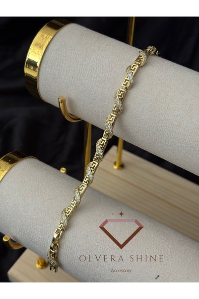 olvera shine 14k Kaplama xUPİNG Antialerjen Labirent Model Bileklik Gold/17+2 cm