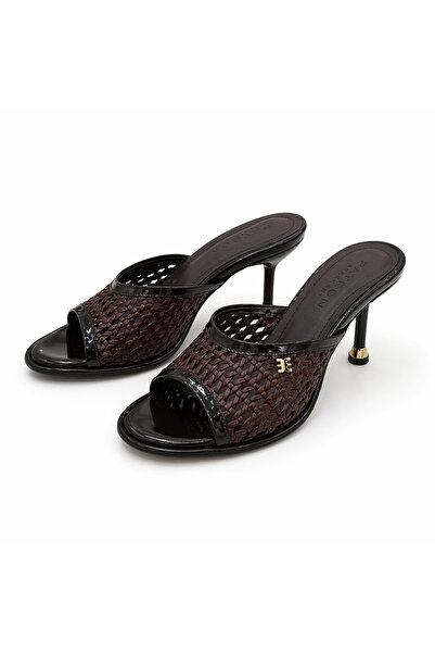 PATRON SHOES نعال نسائية بتفاصيل محبوكة وكعب رفيع - نعال أنيقة للاستخدام اليو...
