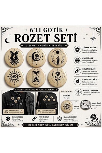 maycollection Gotik Rozet Seti Çanta Rozeti-Yaka İğnesi-Şapka Aksesuarı (44mm...