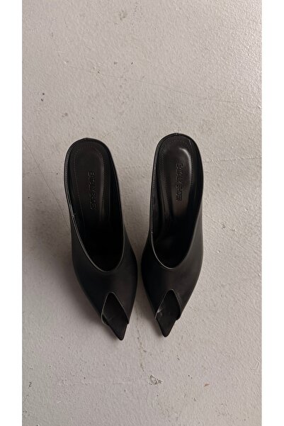 Eataly Shoes Παντόφλες με τακούνι Elmira Skin Pointed Toe Μαύρες