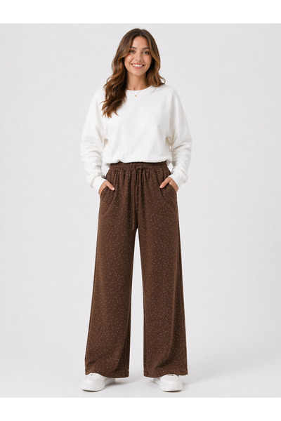 nacar çarşı Γυναικείο χαλαρό χτενισμένο βαμβακερό παντελόνι με φαρδιά μπατζάκ...