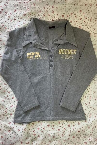 Karakedi Γκρι μελανζέ Nyn Bee με κουμπιά και γιακά Y2K μακρυμάνικο κομμένο μπ...