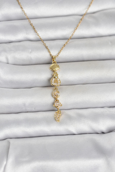 shopwave 316L Steel Gold Color Sea Themed Y Model Zircon Stone Women's Necklace
