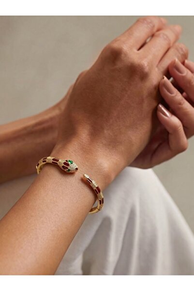 ZERA STEEL JEWELRY Bordo Yılan Detaylı Kelepçe
