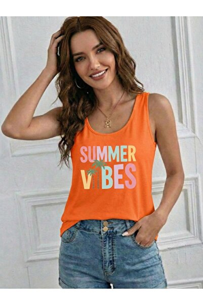 BW Bravely Wear SUMMER VIBES Γυναικείο μπλουζάκι με στάμπα και τιράντες που α...