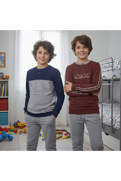 BONBON Young Men's Cotton 2 Pcs 2'Li Pajamas Set Al008 V1, Al003 V1 Bb2463