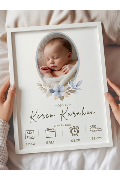 Gralanda Kişiye Özel Erkek Bebek Tarih Boy Kilo Doğum Bilgileri Tablosu Çerçe...