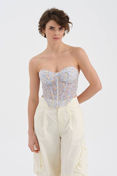 tw3 Γυναικείος κορσές με φλοράλ σχέδια, με ενίσχυση και κάλυψη στο στήθος