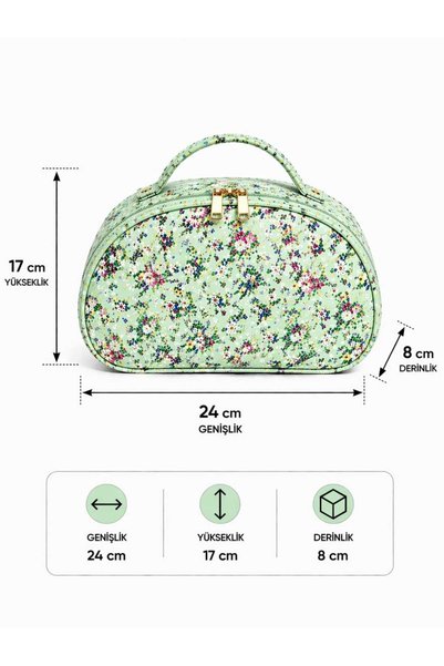 Maykis Floral Patterned Oval Makeup Bag – Large Travel Cosmetic Bag, Zippered, Large Capacity, Suitable for Daily Use