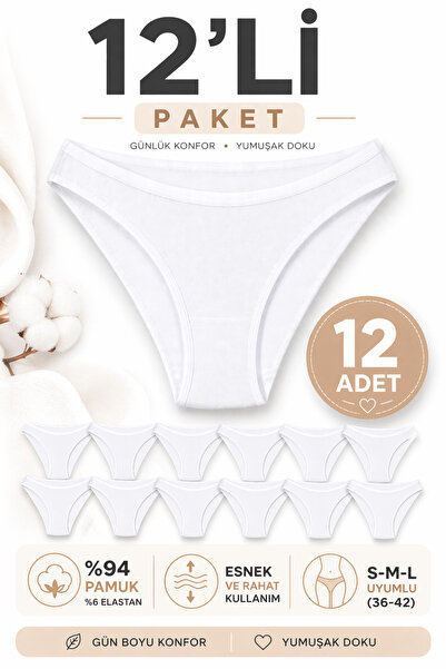 Tutku Εσώρουχα TERMALSET Γυναικεία Λευκά Βαμβακερά Σλιπ Μπικίνι 12 Τεμαχίων Ύ...