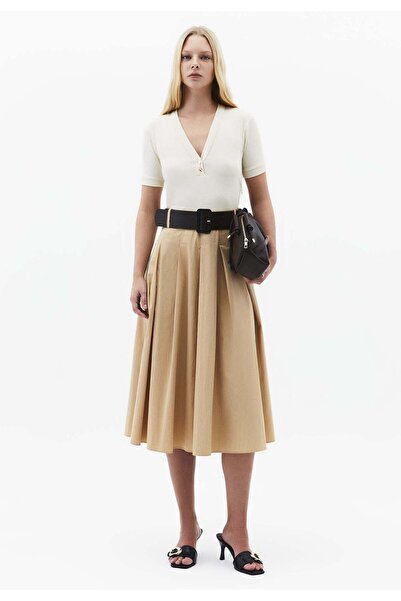 OXXO V Neck Midi A-Line Dress - CURDS WHEY