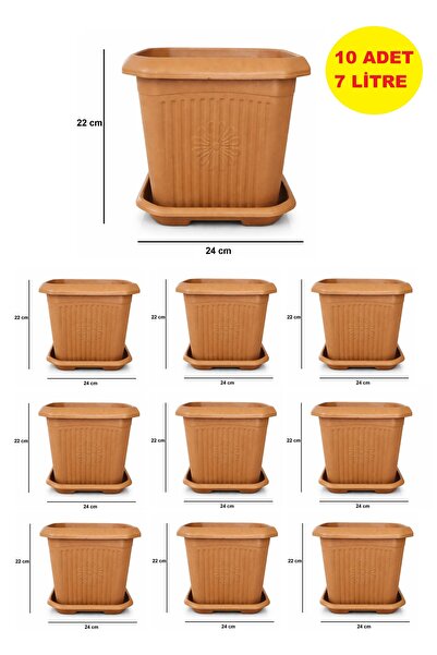 demethome 10 Adet Plastik Kare Saksı 7 Litre Bahçe Balkon Salon Ağaç Çiçek Bi...