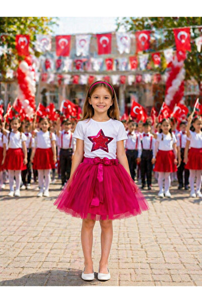 HER ŞEY NOTA www.herseynota.com Κοριτσίστικο σετ φούξια φούστας με λεπτομέρει...