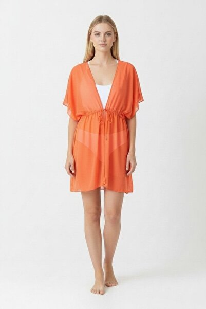 sun and moon Orange Transparent Short Beach Tunic