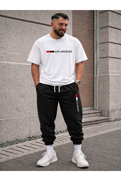 FAEL LİFE Unisex Σετ Φούτερ και Παντελόνι με Στάμπα Λος Άντζελες