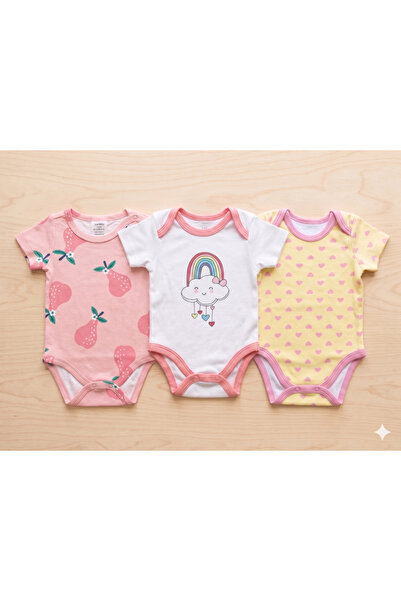 Nimini Kids %100 Pamuklu Kısa Kol Çıtçıtlı Bebek Body 3'lü