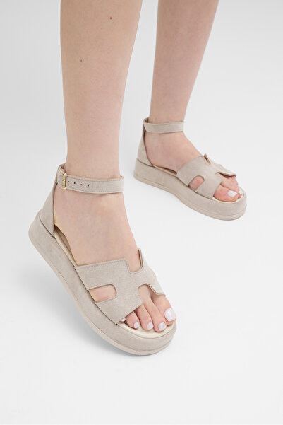 Tonny Black Γυναικεία Μπεζ Σουέντ Άνετα Σανδάλια με Λουράκι στον Αστράγαλο