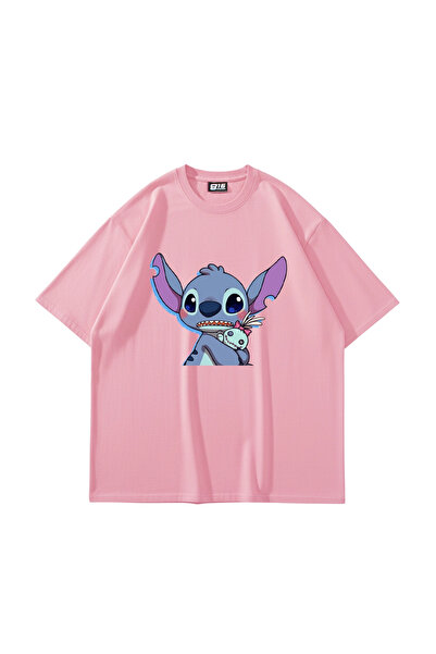 Bak Moda Μπλουζάκι Unisex Ροζ με στάμπα Stitch Baby σε μεγάλο μέγεθος