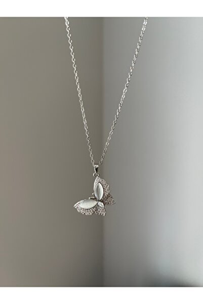 Rose and Light Silver Butterfly Model Steel Necklace