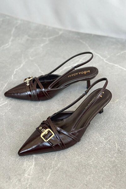 GOFFSHOES Γυναικεία παπούτσια Paris με λεπτό κοντό τακούνι - Καφέ-Λουστρίνι