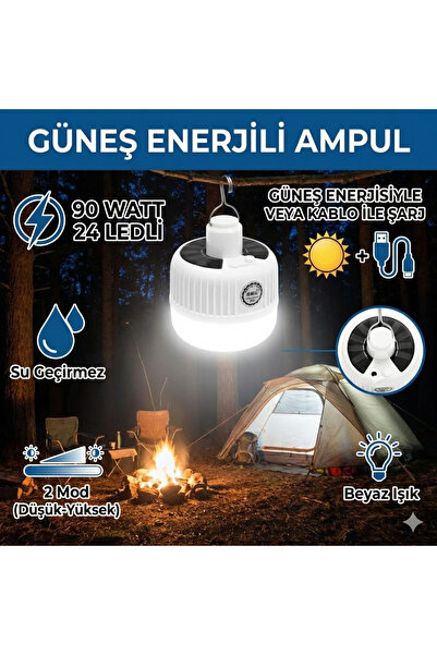 ozbience Su geçirmez, USB şarjlı, 2 modlu, 90W LED kamp ışıldak fener