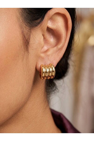 EKİDORA Gold Twisted Multiple Hoop Earrings for Women, Steel Thick Form, Spec...