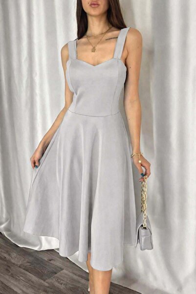 Deafox Γκρι υφασμάτινο φόρεμα κατάδυσης με χοντρές τιράντες