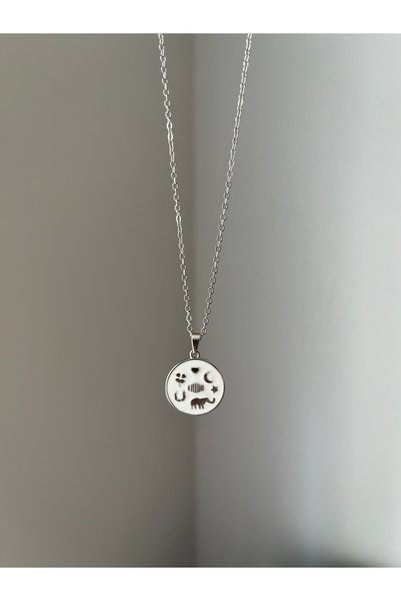 Rose and Light Lucky Motif Round Plate Necklace