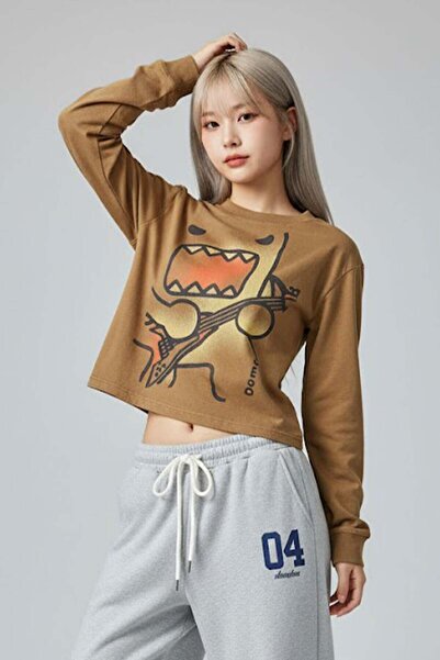 Karakedi Кафява карикатура на китарист Domo, унисекс суитшърт