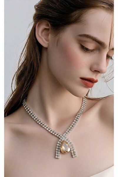 Monalisa Home Silver Color Luxury Shiny Flashy Evening Dress Necklace