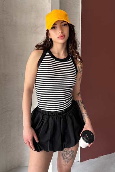 Chicup Aura Γυναικεία Μαύρη Φαρδιά Πλεκτή Μπλούζα με Γιακά Halter και Ριμπ Υφή