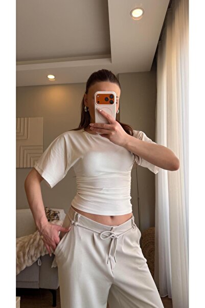 Şulenin Butiği Μπλούζα με ζώνη στη μέση, λευκή