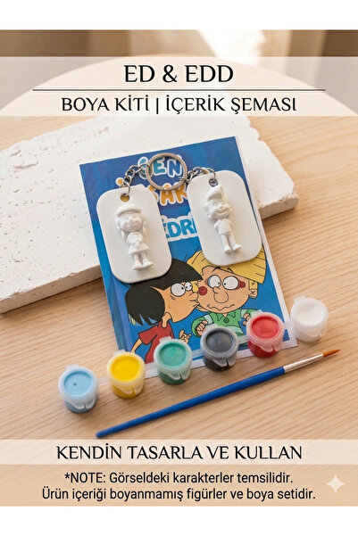 Alesya Anahtarlık Seti 2’li Alçı Figür + 6 Renk Boya + Fırça Kendin Tasarla H...