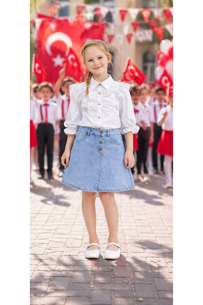 HER ŞEY NOTA www.herseynota.com Κοριτσίστικο Σετ Λευκό Πουκάμισο και Τζιν Φού...