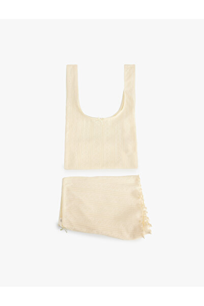 Koton Βαμβακερό Σετ Πιτζάμες με Άνετη Γραμμή και Σορτς με Τιράντες