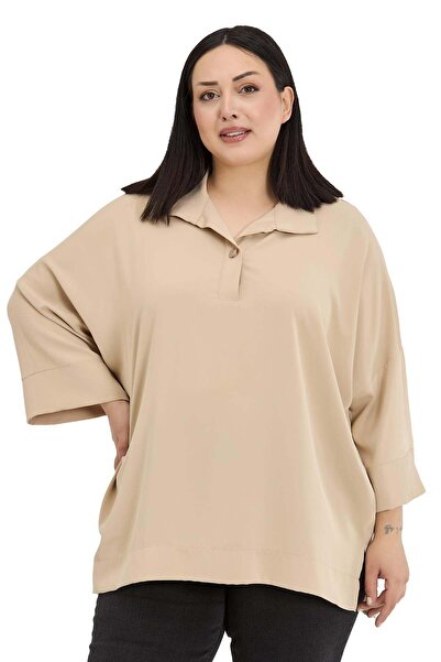 DISENTIS MODEST Μπλούζα μεγάλου μεγέθους με γιακά πουκάμισου, μανίκια τριών τ...