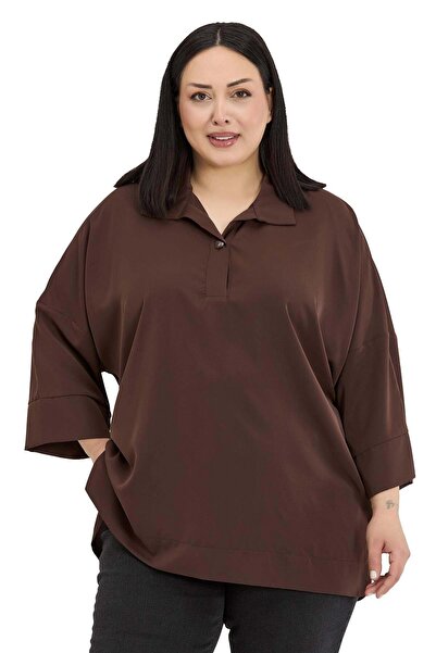 DISENTIS MODEST Μπλούζα μεγάλου μεγέθους με γιακά πουκάμισου, χαμηλά μανίκια ...