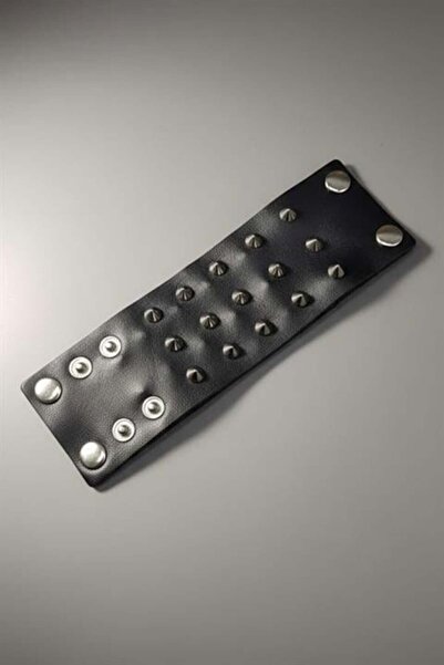 Karakedi Black 3 Strips Spiked Gothic Leather Bracelet